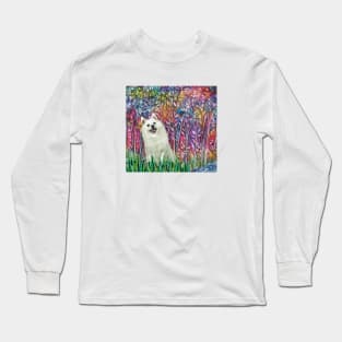 Japanese Spitz and Bluebird in "Forest in Bloom" Long Sleeve T-Shirt